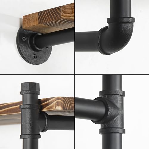 WEBI Wall Mounted Clothes Rack with Shelf,24" Industrial Pipe Clothing Rack with Shelves,Heavy Duty Iron Garment Bar,Retail Display Clothes Rod for Laundry Room,Black - color: Black, size: 24 Inch