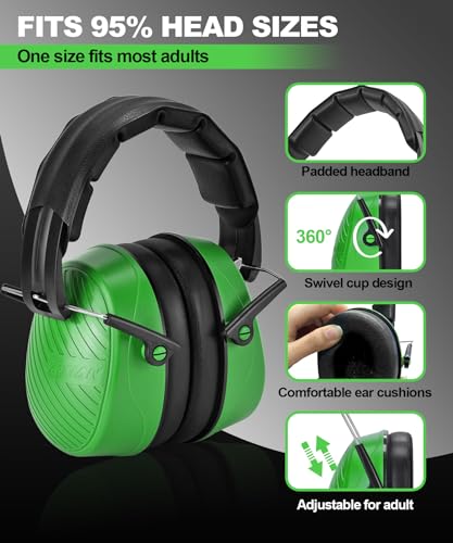 ZOHAN 019 Noise Cancelling Headphones for Adult - NRR 28dB Hearing Protection for Working, Shooting, Mowing, Autism - color: 1 Pack-green