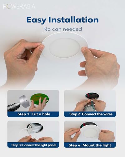 POWERASIA 2 Pack 7 Inch LED Recessed Lighting, 5CCT Canless Wafer, White - color: 2P-5CCT-WH, size: 7INCH