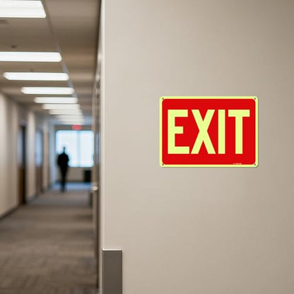 T&R Exit Sign - 4 Pack - 10 x 7 Inches Rust Free .040 Aluminum Glow-In-The-Dark - UV Protected, Waterproof, Weatherproof and Fade Resistant - 4 Pre-drilled Holes - color: Red - 10" x 7" - 4 pack - Glow-In-The-Dark
