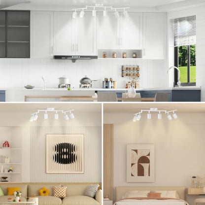 LED 6 Light Track Lighting Kit, 48" White 6 Way Ceiling Spotlights Fixture, 3 CCT Adjustable, with Flexibly Rotatable Light Heads for Kitchen, Living Room, Bedroom, Includes 6 x GU10 Bulb - color: White, size: 6