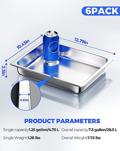 WantJoin Stainless Steel Steam Table Hotel Pan Set 1/2 Size 2.5 Inches 6pcs - color: 2.5" Deep, size: 1/2 Size