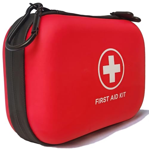 First Aid Kit 196 Piece Waterproof Hard Shell Medical Kits, Red - color: Red