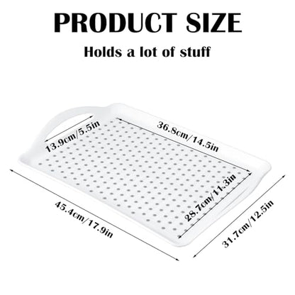 2 Pcs Large Non Slip Serving Tray with Handles, 17.9 x 12.5 Inches - color: White