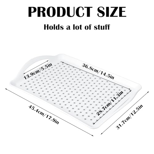 2 Pcs Large Non Slip Serving Tray with Handles, 17.9 x 12.5 Inches - color: White