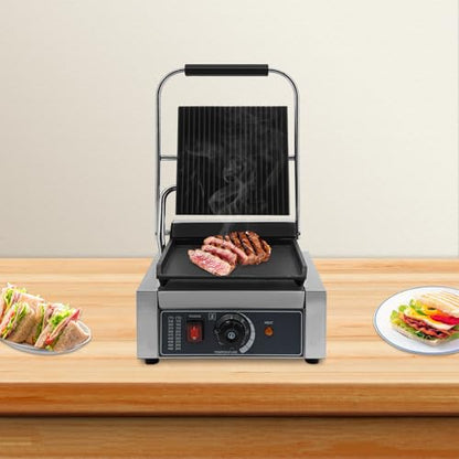 1800W Single Head Commercial Sandwich Maker, Electric Stainless Steel Panini Press Grill Machine, Non Stick Cooking Plate Countertop Sandwich Panini Griller for Restaurant Cafe Kitchen Use