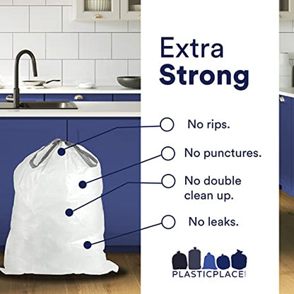 Plasticplace Custom Fit Trash Bags, Compatible with simplehuman Code K (50 Count) White Drawstring Garbage Liners 10 Gallon / 38 Liters 24" x 28" - color: White, size: 50 Count (Pack of 1)