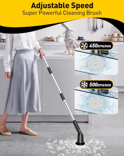 Shower Scrubber with Long Handle, Electric Shower Bathroom Cleaner Brushes - size: 3 Brush Heads