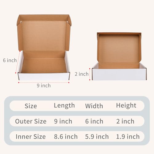 Fishat 9" x 6" x 2" White Corrugated Cardboard Shipping Boxes Set of 25 - size: 9" x 6" x 2"