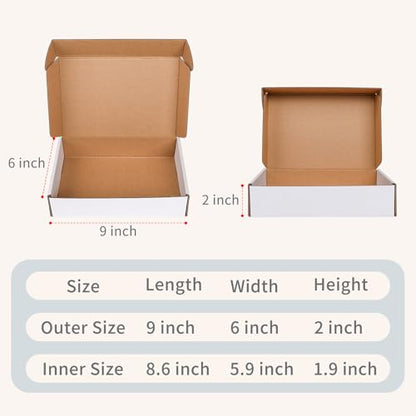 Fishat 9" x 6" x 2" White Corrugated Cardboard Shipping Boxes Set of 25 - size: 9" x 6" x 2"