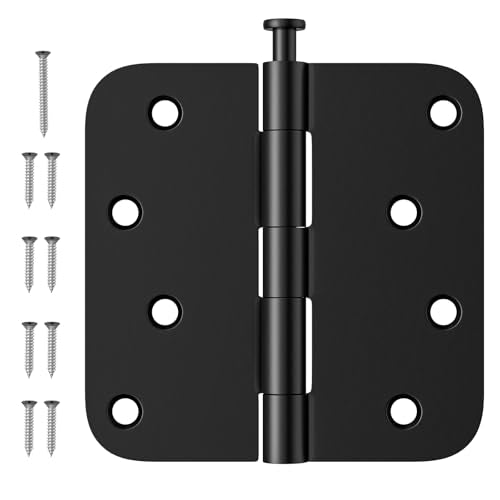 3 Pack Rounded Door Hinges 4 Inch, Black Exterior & Interior Door Hinge with 5/8'' Radius Corner, Removable Pin, Perfect for Heavy-Duty Front & Back Door, Antirust & No Squeaks - color: Matte Black-Rounded, size: 3 Pack