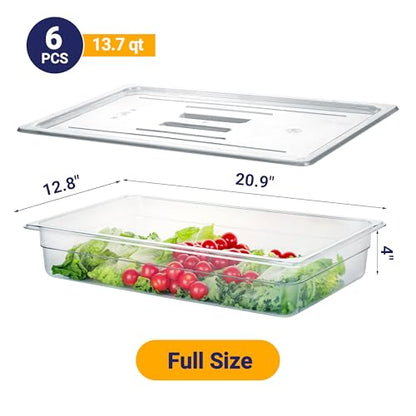 BIEAMA 6 Pack Full Size 4'' Deep NSF Polycarbonate Food Pans with Lids - color: Full Size, size: 4" Deep