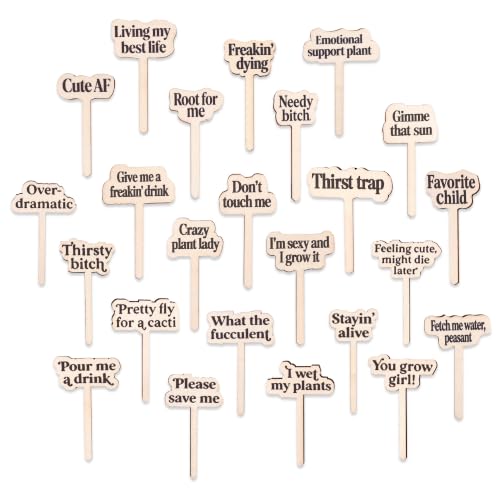 24 Pack Funny Plant Signs Set, Wooden Garden Plants Stakes with Humorous Sayings Gifts for Plant Lovers, Indoor Outdoor Succulents Flower Pots Accessories, Cute Gardening Plants Labels Decor