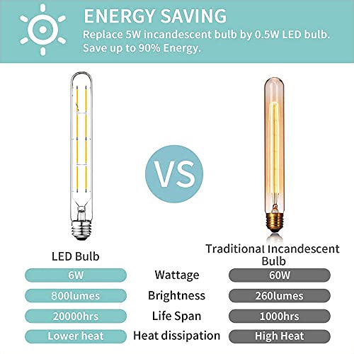 Dimmable T10 LED Edison Bulbs 8.9inch E26 Long Tubular Light Bulb 75 Watt - color: 8.9 Inch-4000k Neutral White-8w