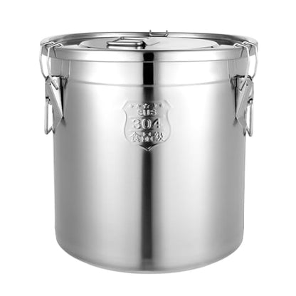 304 Stainless Steel Food Storage Container with Lid, 8.7Gal/33L Large Airtight Container with 3 Lock Clips, Rice Flour Sugar Grain Coffee Bean Storage Bucket for Home Restaurant Kitchen Hotel Etc