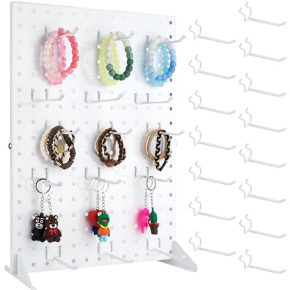 Peg Board Display Stand with 15 Hooks, Tabletop Metal Pegboard Shelf for Craft Shows & Fairs, Retail Stores, Vendors Arts and Crafts Finishing - 17x13Inch & White - color: White