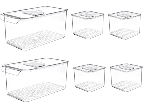 SANNO Produce Saver Containers for Refrigerator - Stackable Kitchen Organizer Keeper Bin, with Removable Drain Tray, Set of 6 - size: 6-Pack