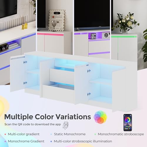 Bobve Modern TV Stand for TVs Up to 100",LED TV Console,Long Entertainment Center with 2 Drawers/2 Cabinets,Universal TV Stand for Living Room,Bedroom,White,3 Light Modes - color: White