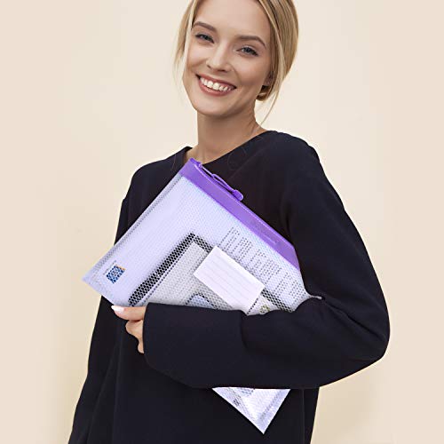 Wisdompro Zipper Pouch, 4 Pack Waterproof Mesh File Bag, Document Organizer - color: Purple