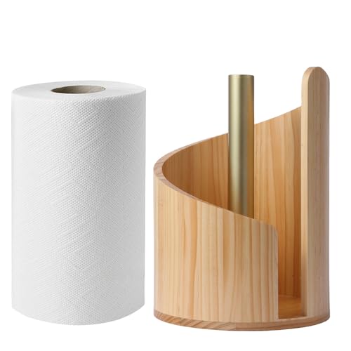 Paper Towel Holder Countertop with Wood Round Base and Iron Holder,Holds Mega Roll,Holder Stand for Kitchen Roll Organize,Wooden Paper Towel Holder for Kitchen Dining Table Home Decor - color: Natural Wood