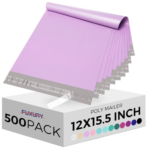 Fuxury 12 x 15.5" Poly Mailers 500Pcs,Bulk Shipping Bags For Clothing - color: Light Purple, size: 12x15.5" 500pcs