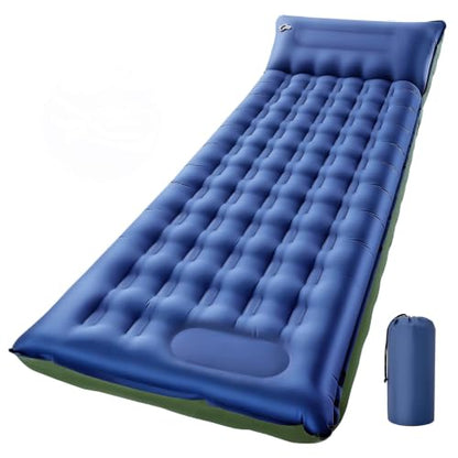Camping Sleeping Pad, 6 inch Thick Ultralight Camping Mat with Pillow, Built-in Foot Pump Inflatable Sleeping Pads Compact for Camping Backpacking Hiking Traveling Tent,Single,Blue - color: Blue