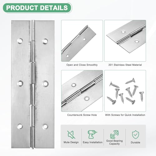 M METERXITY 2-Pack Piano Hinges, 6 Inch / 150mm Stainless Steel Continuous Piano Hinge with Holes and Screws for Cabinets Door/Storage Box [2X 0.04/ 50x 1mm Open Width Thick, Silver Tone] - color: Silver Tone, size: 6x2x0.04"