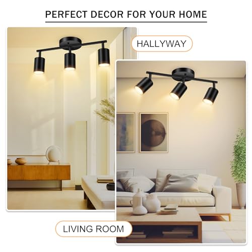 BoostArea LED 3 Light Track Lighting Kit, Black 3 Way Ceiling Spot Lighting, Flexibly Rotatable Light Head for Kitchen, Living Room, Bedroom, GU10 Bulb Not Included - color: 3 Light