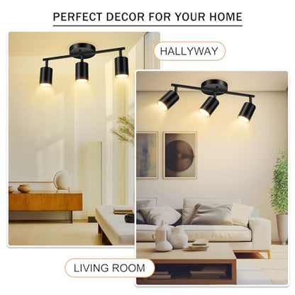 BoostArea LED 3 Light Track Lighting Kit, Black 3 Way Ceiling Spot Lighting, Flexibly Rotatable Light Head for Kitchen, Living Room, Bedroom, GU10 Bulb Not Included - color: 3 Light