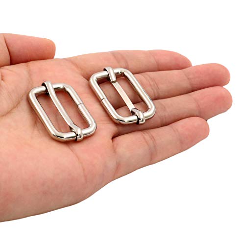 BIKICOCO Metal Slide Adjuster Buckle Tri-Glides with Movable Center Bar, for Straps, 1 x 0.6 Inch, Silver, Pack of 20 - color: Silver X 20 Pcs