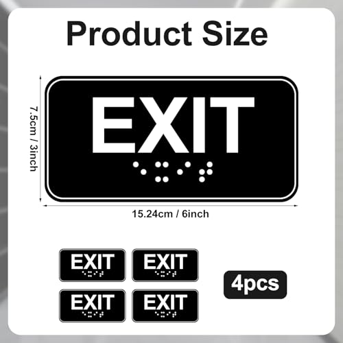 4pcs Exit Sign with Braille, 6x3in Emergency Exit Sign for Business