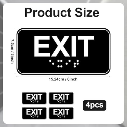 4pcs Exit Sign with Braille, 6x3in Emergency Exit Sign for Business