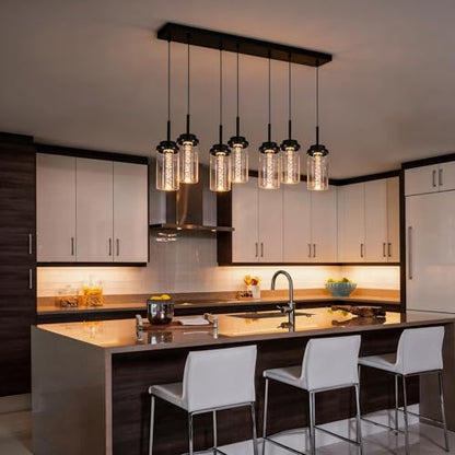 MELUCEE 7-Light 43.3in Linear Kitchen Island Lighting Fixture 3000K-6000K - color: Black, size: 7-Light-Rectangle