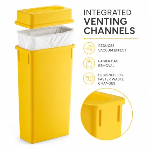 23 Gallon Slim Rectangular Commercial Trash Can, Heavy Duty Plastic Indoor Waste Bin for Kitchen, Office, Restaurant, School, Restroom & Janitorial Use (Yellow, with Lid) - color: Yellow