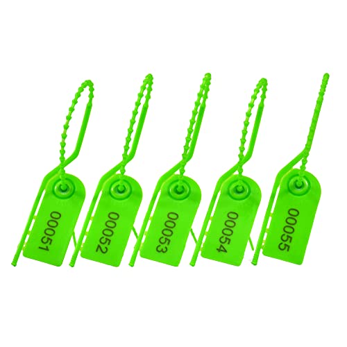 100 Plastic Security Seals Numbered Zip Ties Pull Tite Safety Tags Tear-Off Security Tags Secure Anti-Tamper Tags for Fire Extinguisher, Clothes, Bags (Green) - color: Green, size: 100