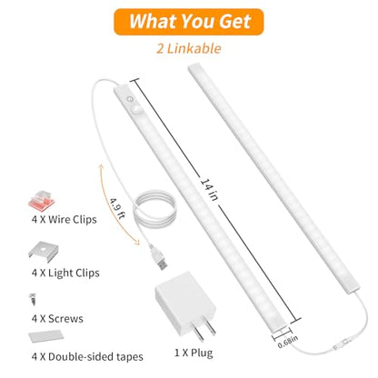 USB Plug-in Motion Sensor Light, ON/Night/Day Modes, Bright&Dimmable - color: Cool White, size: 2-Bar