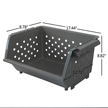Begale 3-Pack Gray Plastic Stackable Detachable Storage Bin