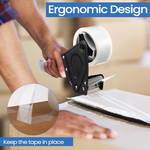 Dunzoom 6 Pack Packing Tape Dispenser Gun with 6 Roll 2 Inch Gun 2.7 Mil Heavy Duty Packaging Tape for Shipping, Moving, Carton and Box Sealing