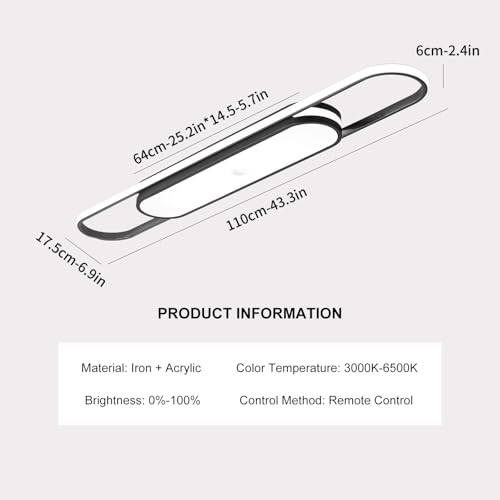 Qcyuui Modern LED Ceiling Light, 43.3" Dimmable Linear Flush Mount - color: Black/Dimm/43.3in/45W, size: 43.3in