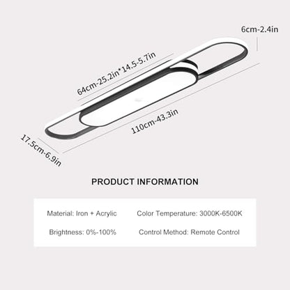 Qcyuui Modern LED Ceiling Light, 43.3" Dimmable Linear Flush Mount - color: Black/Dimm/43.3in/45W, size: 43.3in