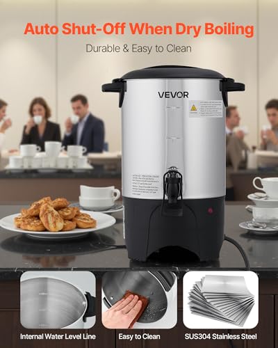 VEVOR Commercial Coffee Urn, 30 Cup 4.5 L Hot Beverage Dispenser with Dripless Faucet, Quick-Brewing Commercial Coffee Maker with Stainless Steel Liner, for Catering, Business, Church & Restaurant - size: 30Cup