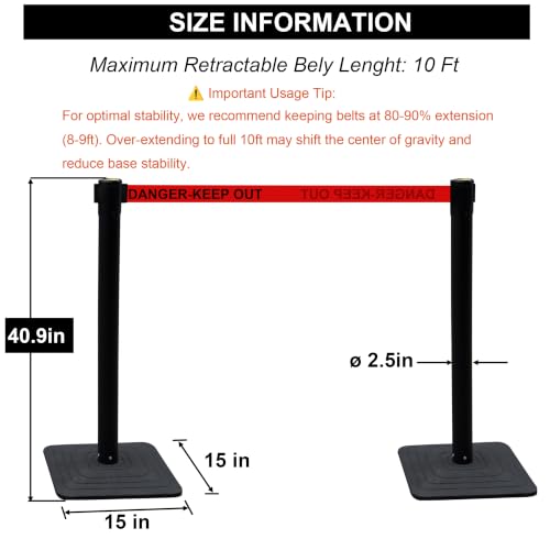 OrangeStar 4-Pack Crowd Control Stanchions, Heavy Duty Stanchion Set - color: Red-DANGER-KEEP OUT