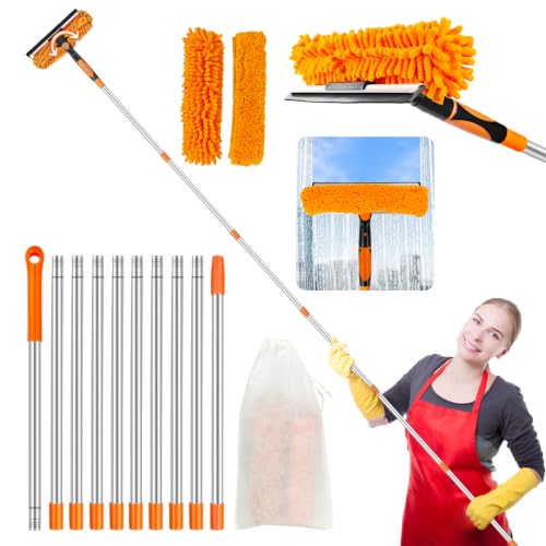 Window Washing Kit with Extension Pole: 3 in 1 Double-Sided Professional