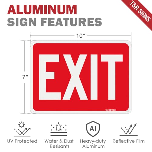 T&R Exit Sign - 2 Pack - 10 x 7 Inches Rust Free .040 Aluminum Reflective - UV Protected, Waterproof, Weatherproof and Fade Resistant - 4 Pre-drilled Holes - color: Red - 10" x 7" - 2 pack
