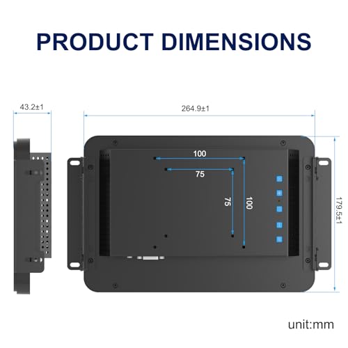 10-Point Multi-Touch Industrial Display, 10.1 Inch Open Frame Capacitive Touch Screen Monitor, 1280x800 10-Point LCD Display, IP65 Front Waterproof with HD-MI VGA Ports - size: 10.1