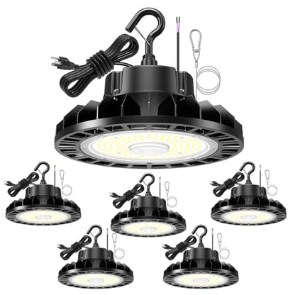 6 Pack 150W High Bay LED Shop Light, 5000K Low Bay Light with US Plug