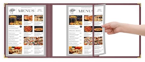 10 Pcs Burgundy Menu Cover 8.5x14, 3 Page 6 View, Trifold, Crystal-Clear - color: burgundy, size: Trifold - 8.5" * 14"