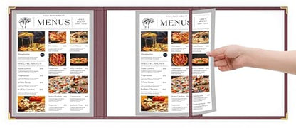 10 Pcs Burgundy Menu Cover 8.5x14, 3 Page 6 View, Trifold, Crystal-Clear - color: burgundy, size: Trifold - 8.5" * 14"