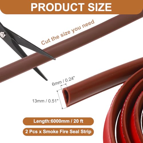 2PCS Smoke Fire Seal Strip, 20 Feet Door Seal Tape Self Adhesive Graphite Rubber Composite Material for Fire Rated Windows Steel Doors, 1/2" W x 1/4" H, Brown - color: Brown, size: 20 Feet