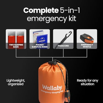 Wallaby Emergency Mylar Sleeping Bags, Bivy Sack, Whistle - color: Orange